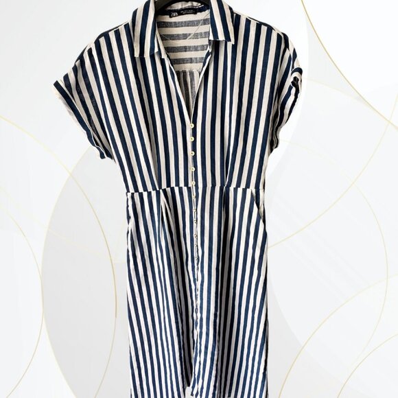 Zara Short Sleeve Linen Cotton Blend Belted Maxi Dress - Picture 10 of 11